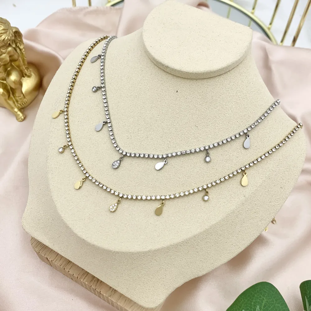 Tennis con Goccia-Collana Corta in Acciaio - CAC-103-AA2526N Goccia