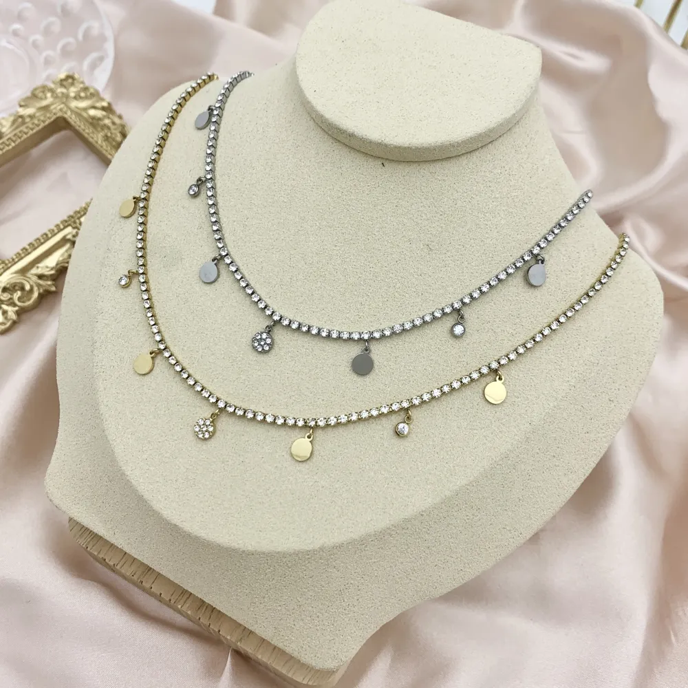 Tennis con Tondo-Collana Corta in Acciaio - CAC-103-AA2528N Tondo (Oro Giallo)