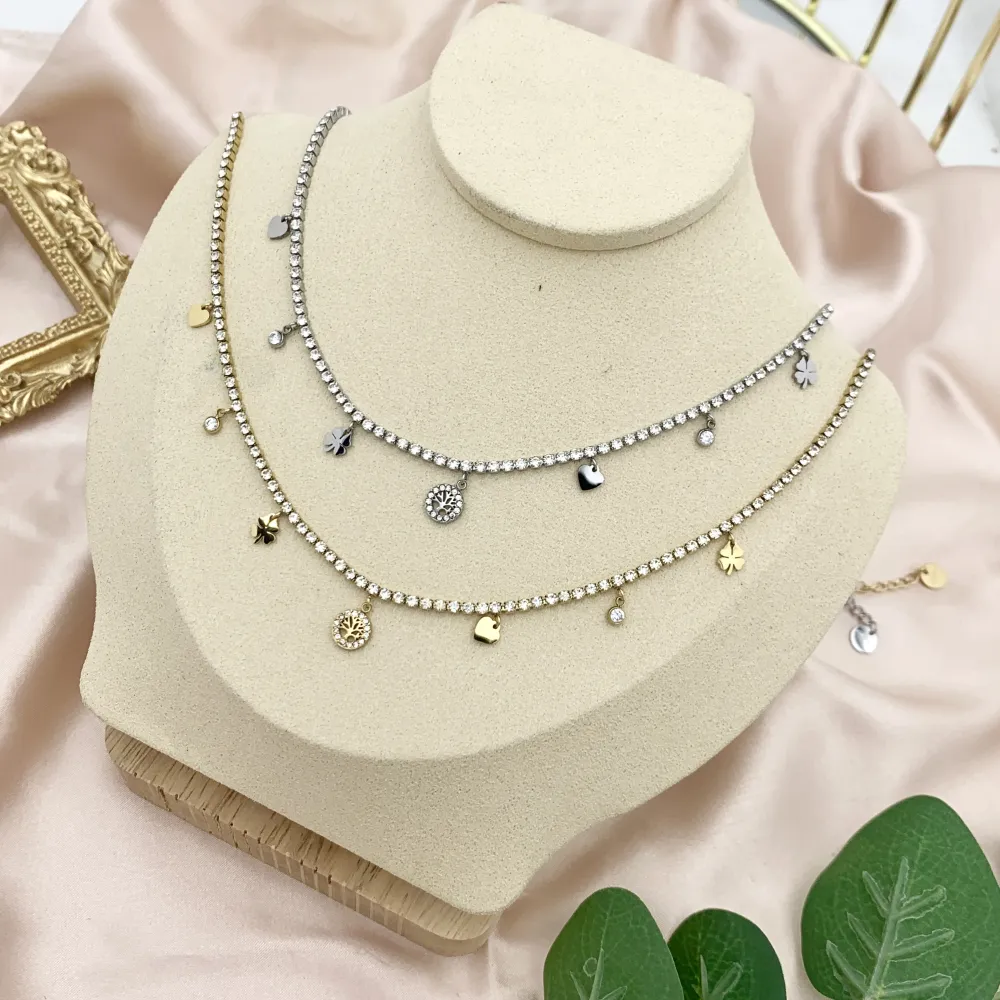 Tennis con Albero della Vita-Collana Corta in Acciaio - CAC-103-AA2532N ADV (Oro Giallo)