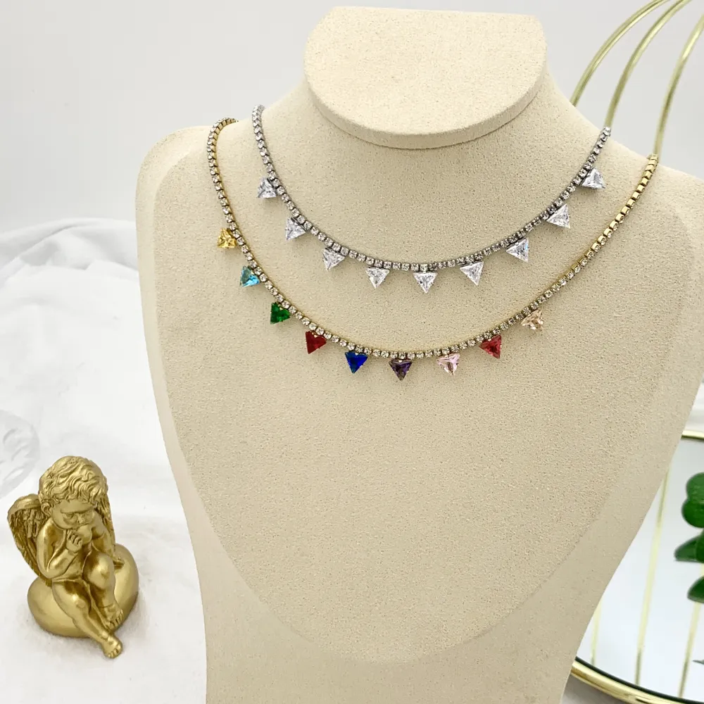 Tennis con Triangolo-Collana Corta in Acciaio - CAC-103-AA2556N