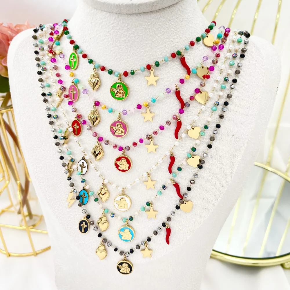 Angelo Smaltato con Stella Fulmine-Collana Corta in Acciaio - CAC-103-AA2707N (Bianco)