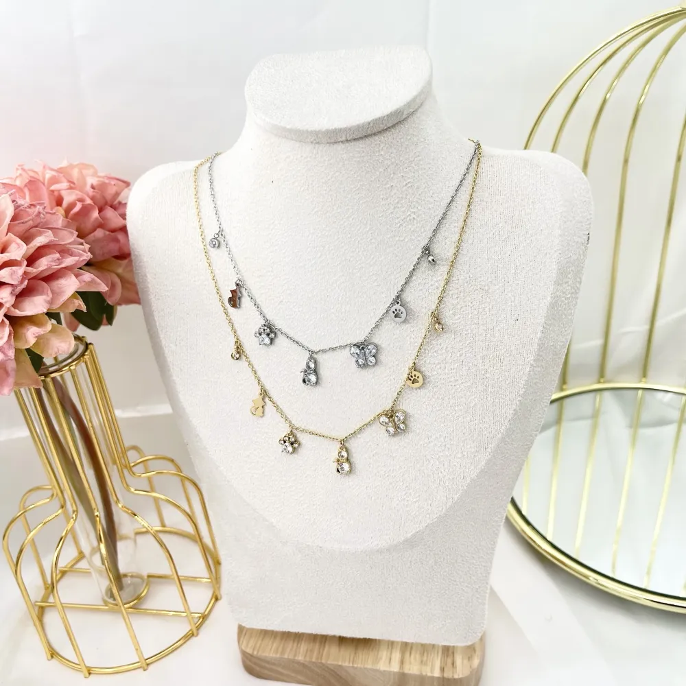 Gatto Farfalla Animali -Collana Corta in Acciaio - CAC-103-AA2786N (MIX)