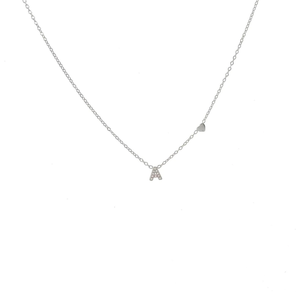 Iniziale  Piccolo con Zirconia Argento-Collana Corta in Acciaio (argento) - CAC-103-AA3208N
