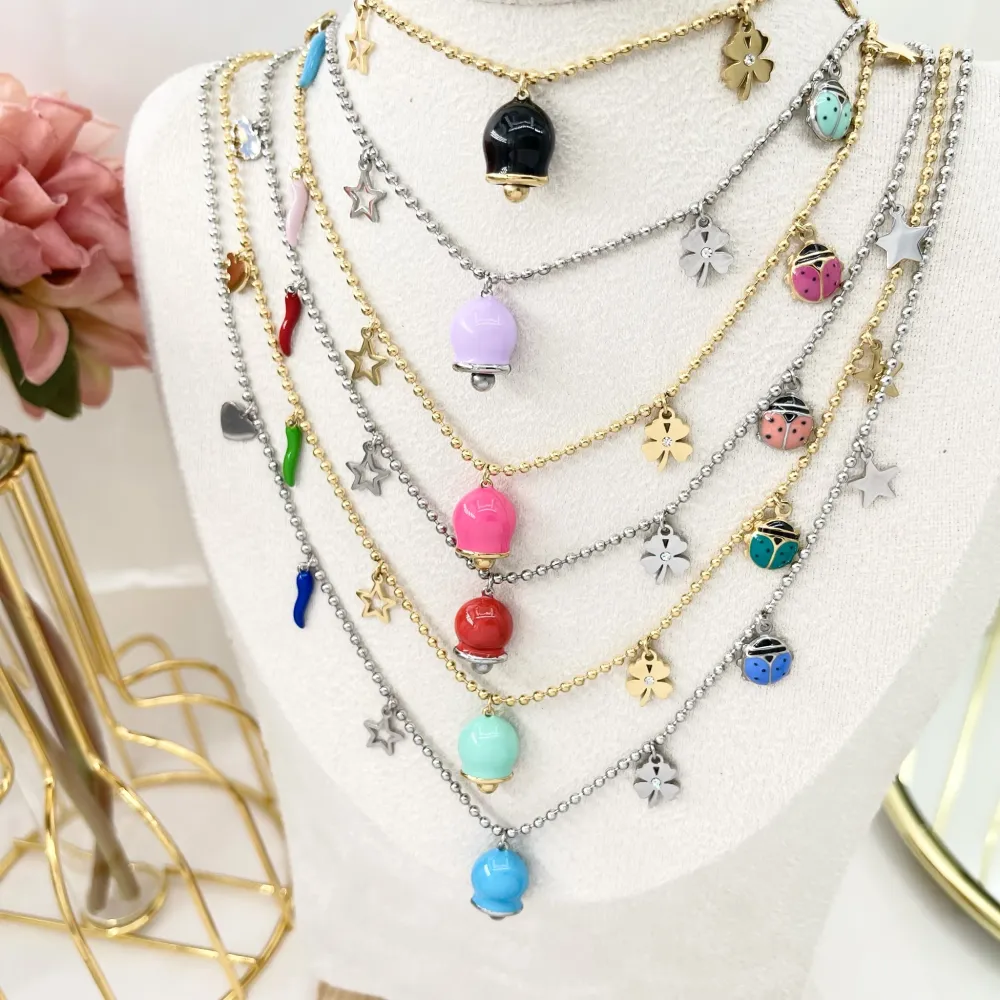 Campanello Smaltato-Collana Corta in Acciaio - CAC-103-AA3420N