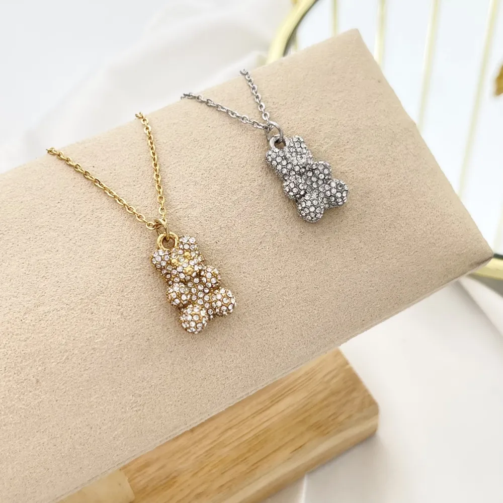 Orsetto con Strass-Collana Girocollo in Acciaio - CAC-103-AA3498N