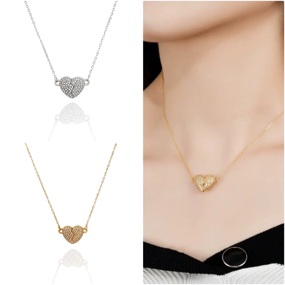 Cuore con Strass Spezzabile-Collana Corta in Acciaio - CAC-103-AA3499N