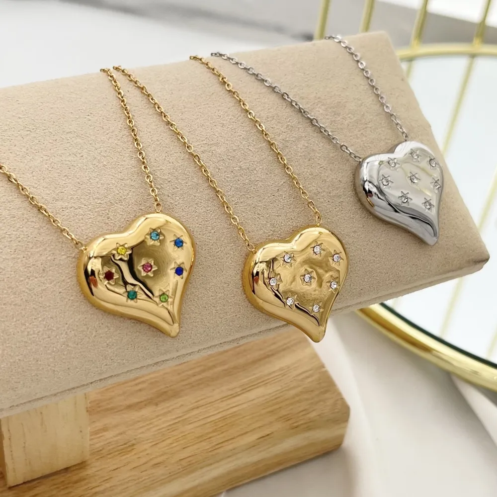 Cuore con Punti Luci Stella-Collana Girocollo in Acciaio - CAC-103-AA3502N