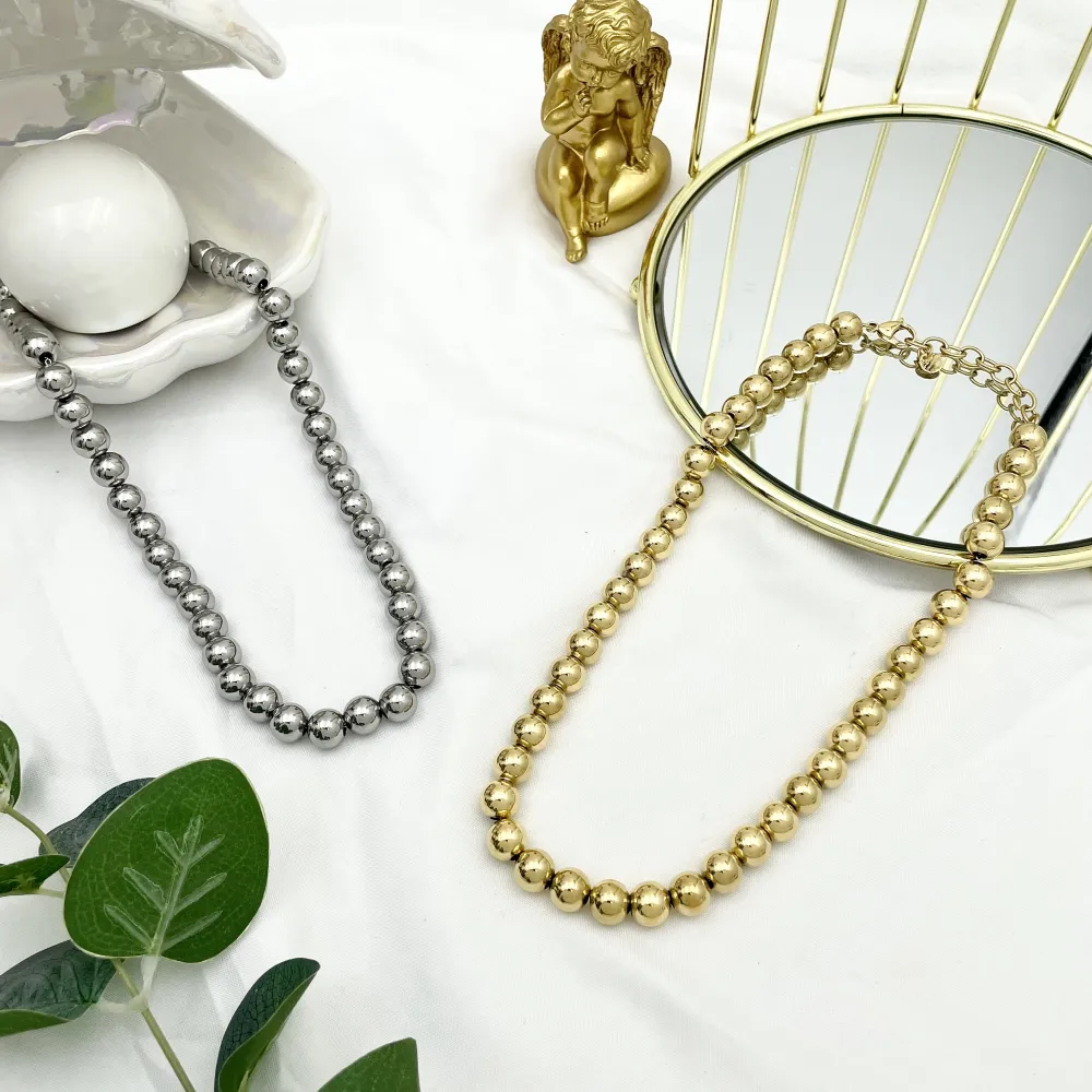 Pallina Vuota 10mm-Collana Corta in Acciaio - CAC-103-AA3993N  10mm