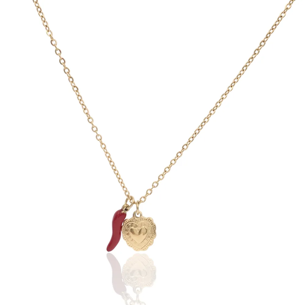 Cornino Cuore- Collana Corta in Acciaio - CAC-103-AA4432N