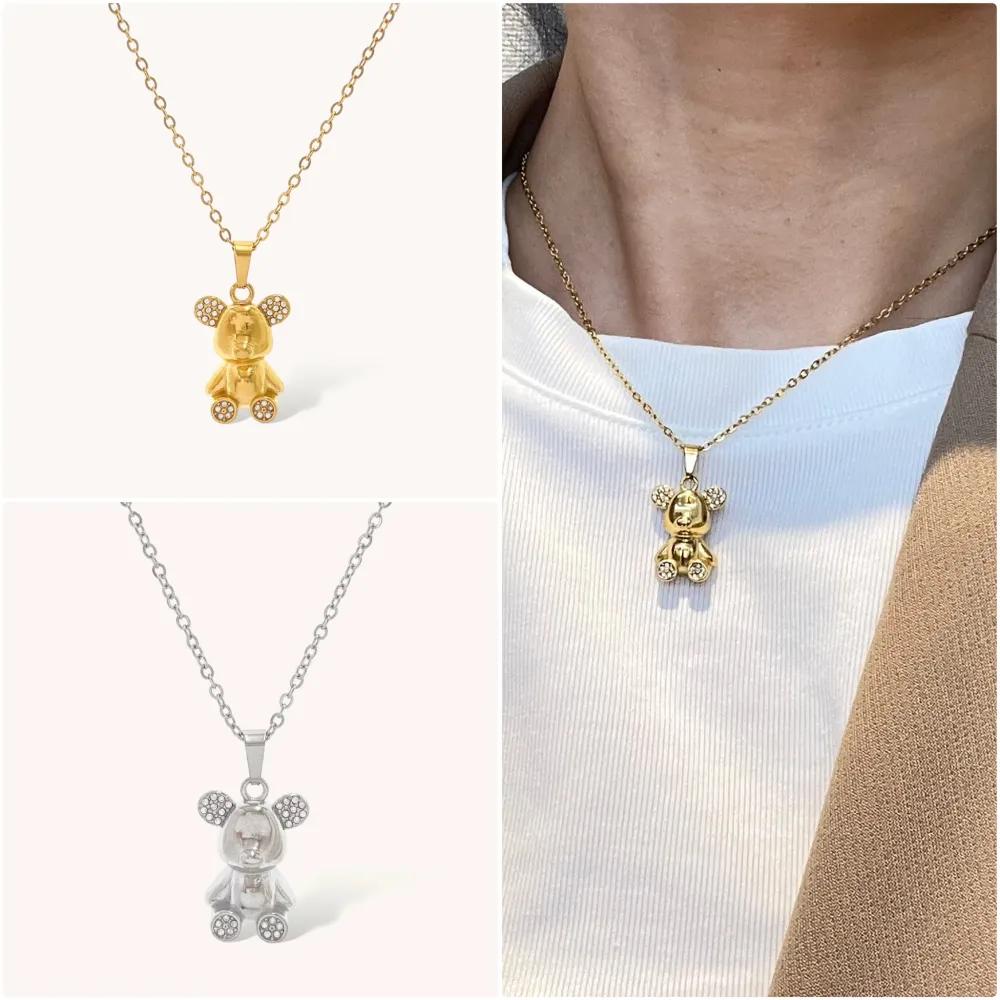 Orsetto -Collana Girocollo in Acciaio - CAC-103-AA4443N (Argento)