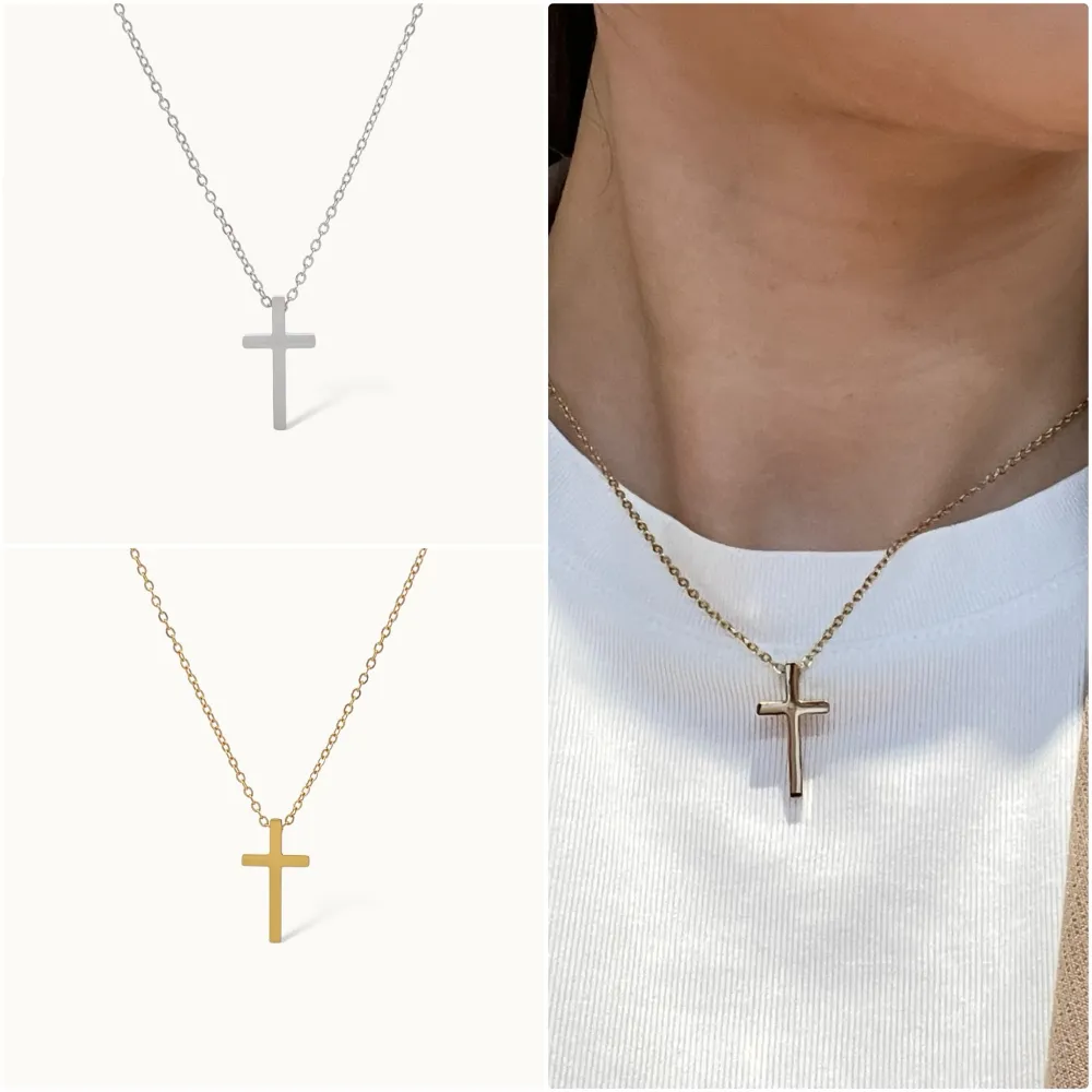 Croce Liscio -Collana Girocollo in Acciaio - CAC-103-AA4700N (Argento)