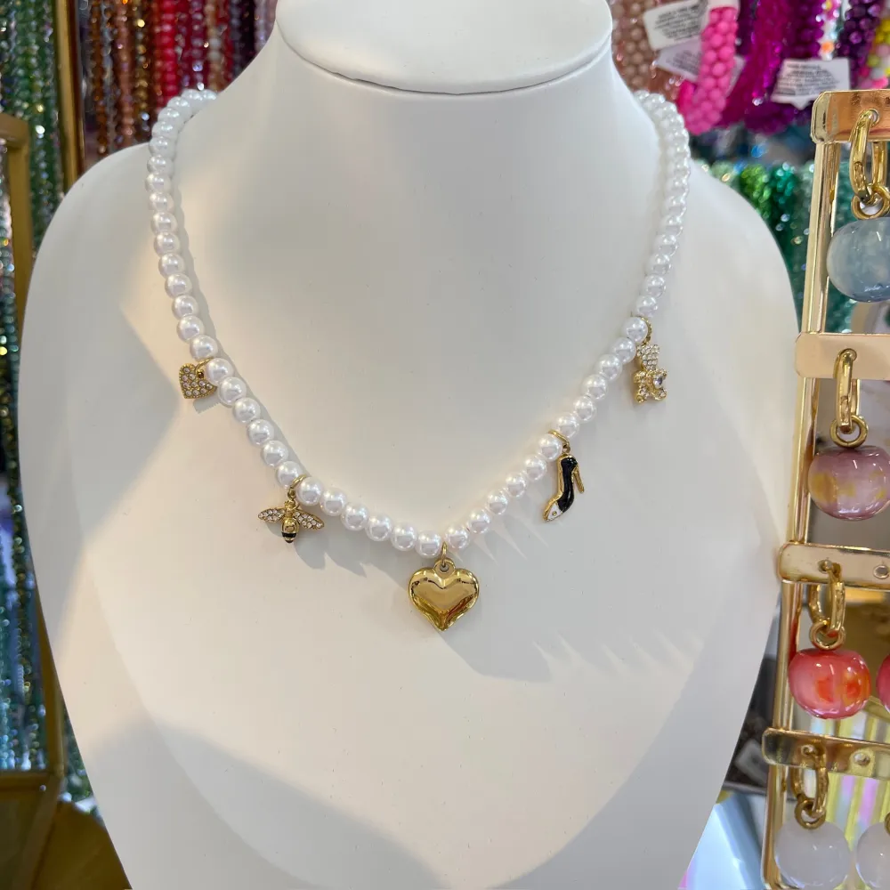 Perla e Ape-Collana Corta in Acciaio - CAC-103-AA5307N (Argento)