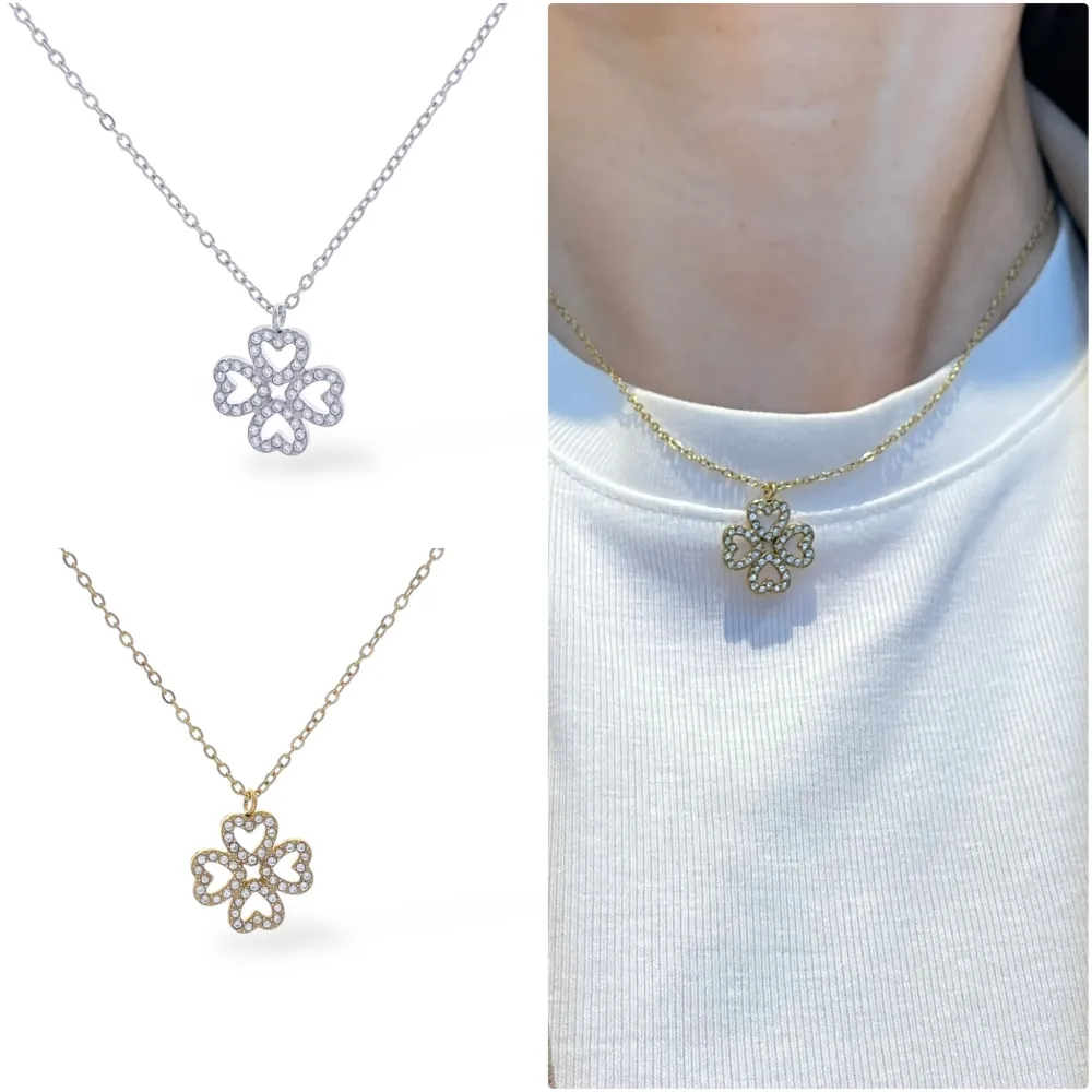 Quadrifoglio-Collana Girocollo in Acciaio - CAC-103-AA5625N (Argento)