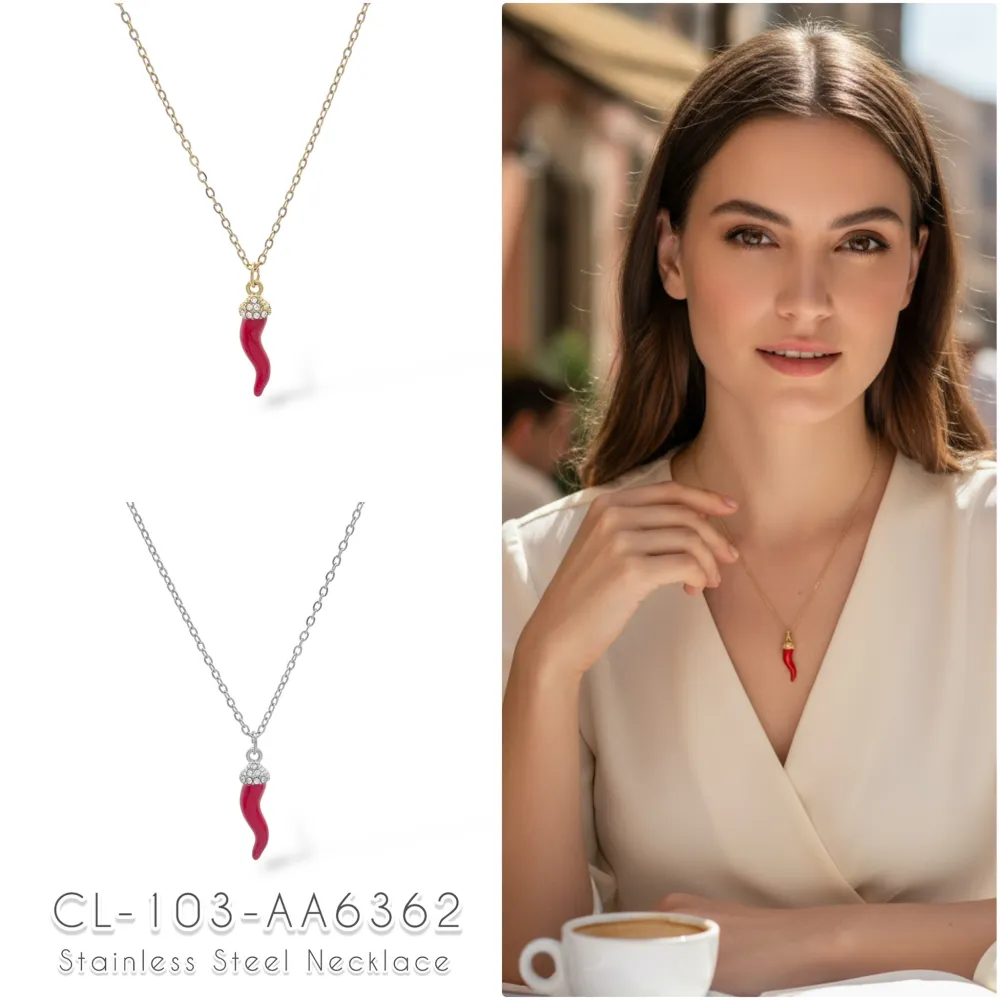 Cornino Grande-Collana Girocollo in Acciaio - CAC-103-AA5637N Grande (Argento)