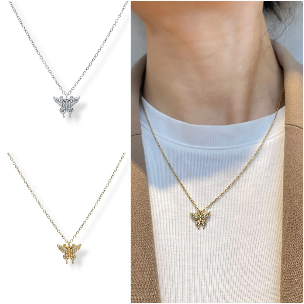 Farfalla con Zirconia-Collana Corta in Acciaio - CAC-103-AA5649N (MIX)