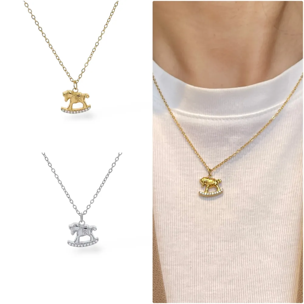 Cavallo Dondolo con Zirconia-Collana Corta in Acciaio - CAC-103-AA5657N (MIX)