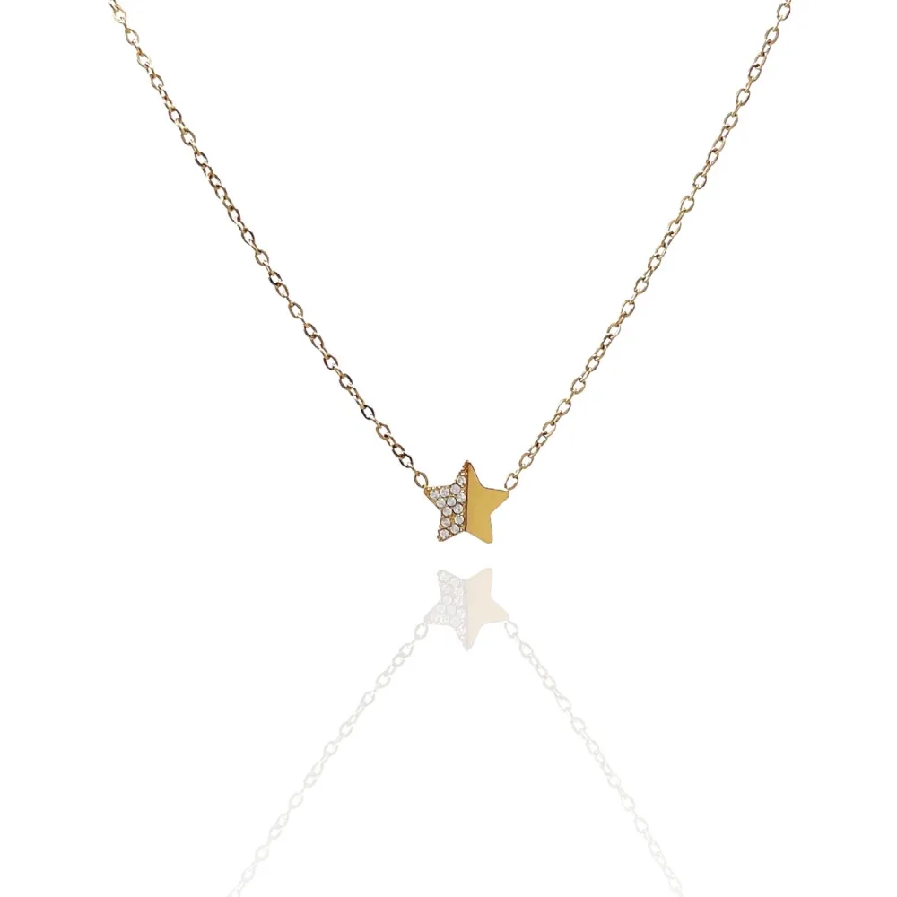 Stella con Zirconia-Collana Corta in Acciaio - CAC-103-AA578N Stella Piccola (Oro Giallo)