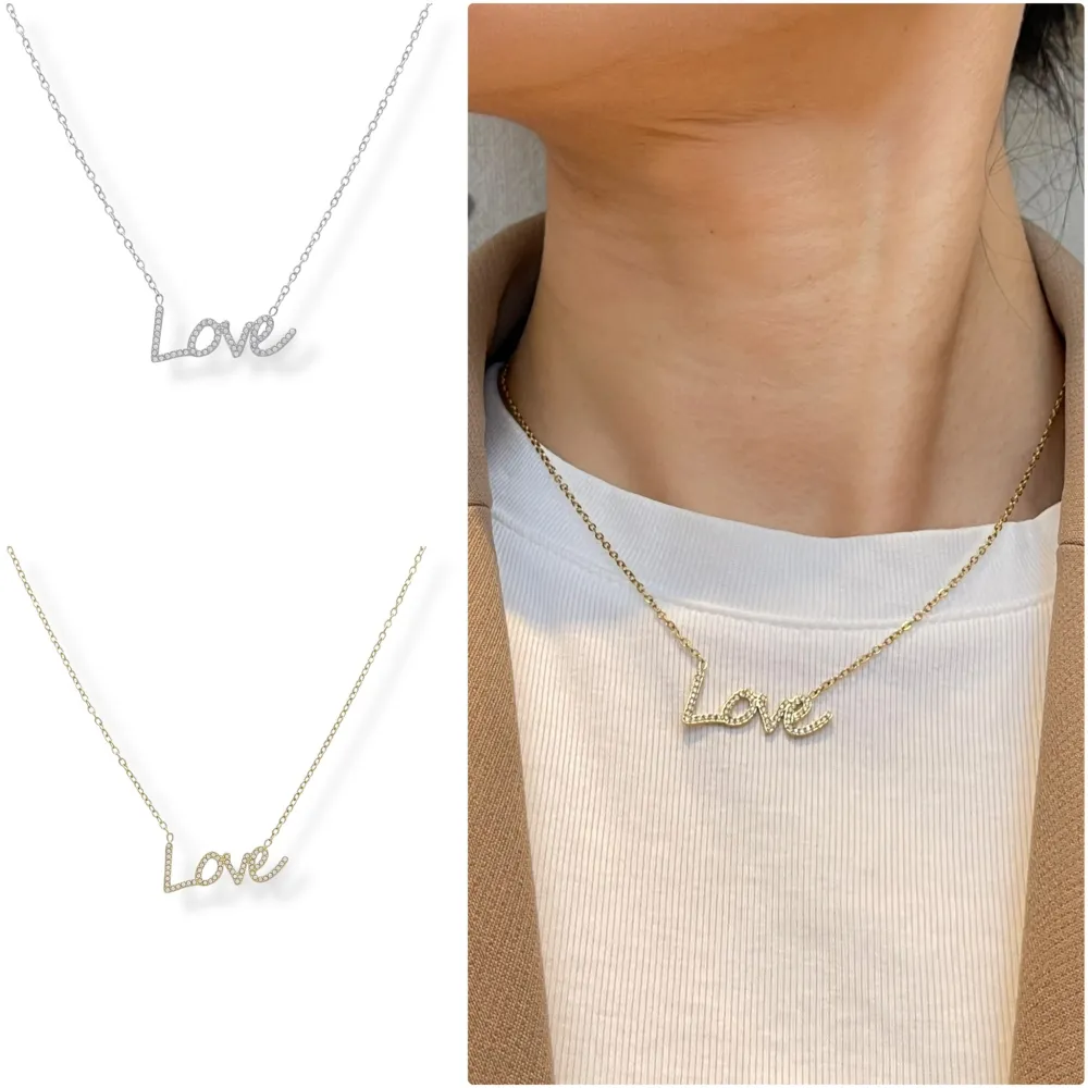 LOVE con Zirconia-Collana Corta in Acciaio - CAC-103-AA5902N