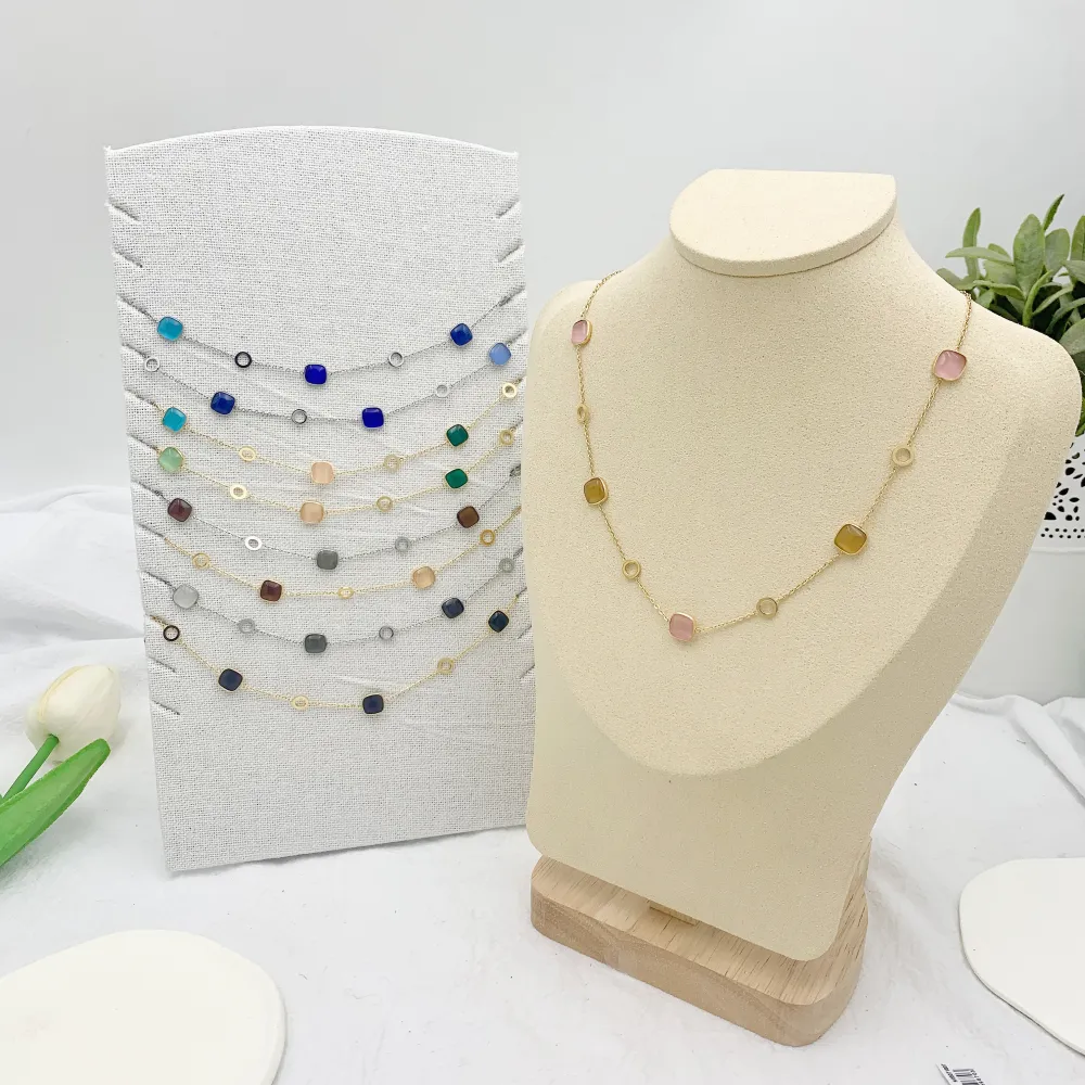 Pietra Luna Quadrata-Collana Corta in Acciaio - CAC-103-AA633N