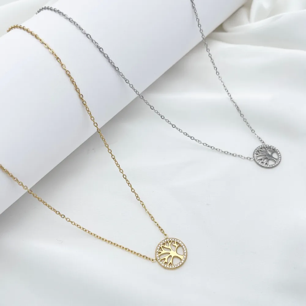 Albero della Vita -Collana Girocollo in Acciaio - CAC-103-AA6360N (Argento)