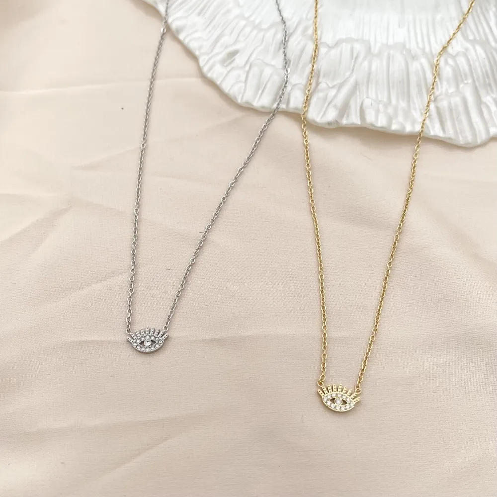 Occhio con Zirconia-Collana Corta in Acciaio - CAC-103-AA689N (Oro Giallo)