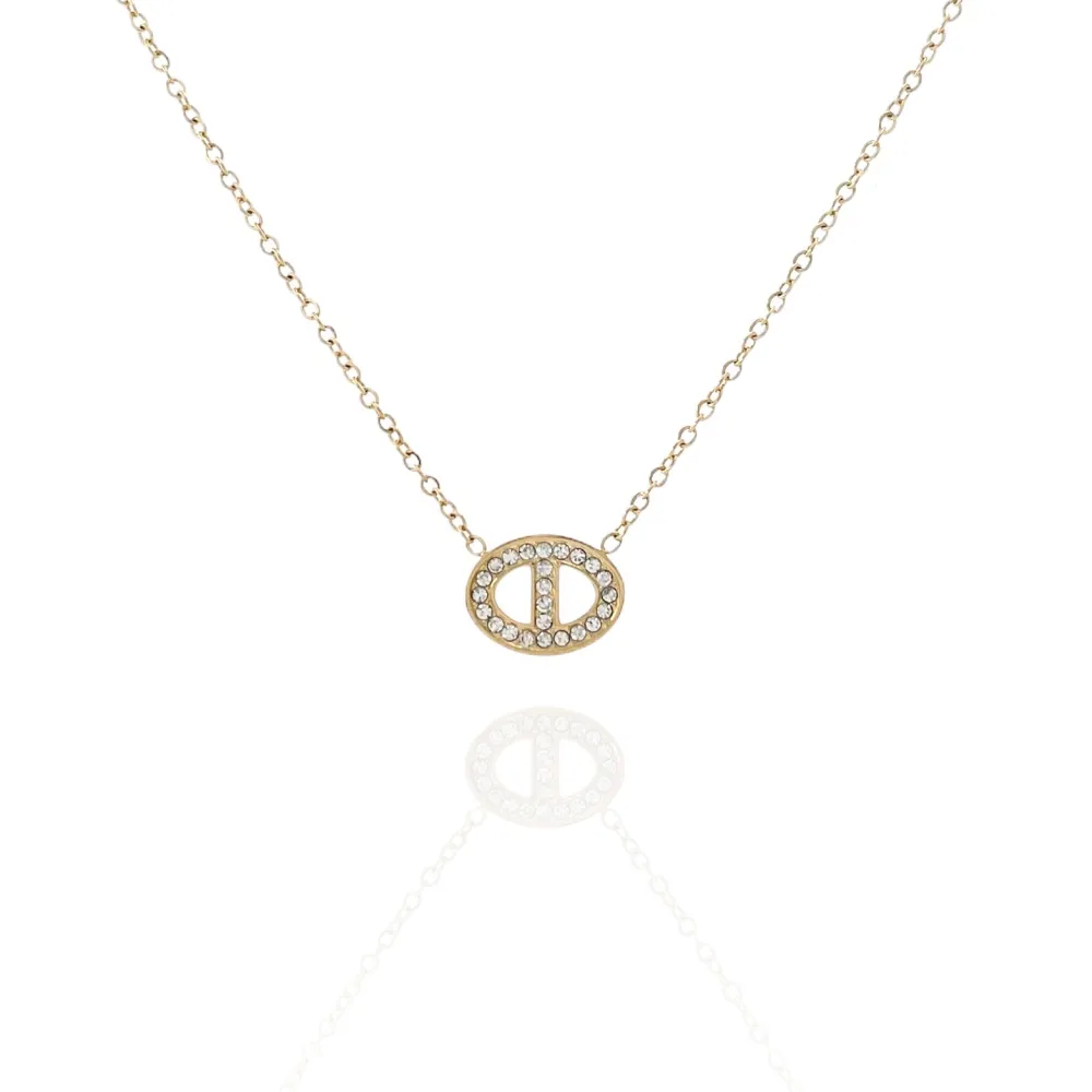 Cerchio Ovale -Collana Corta in Acciaio - CAC-103-AA755N (Oro Giallo)