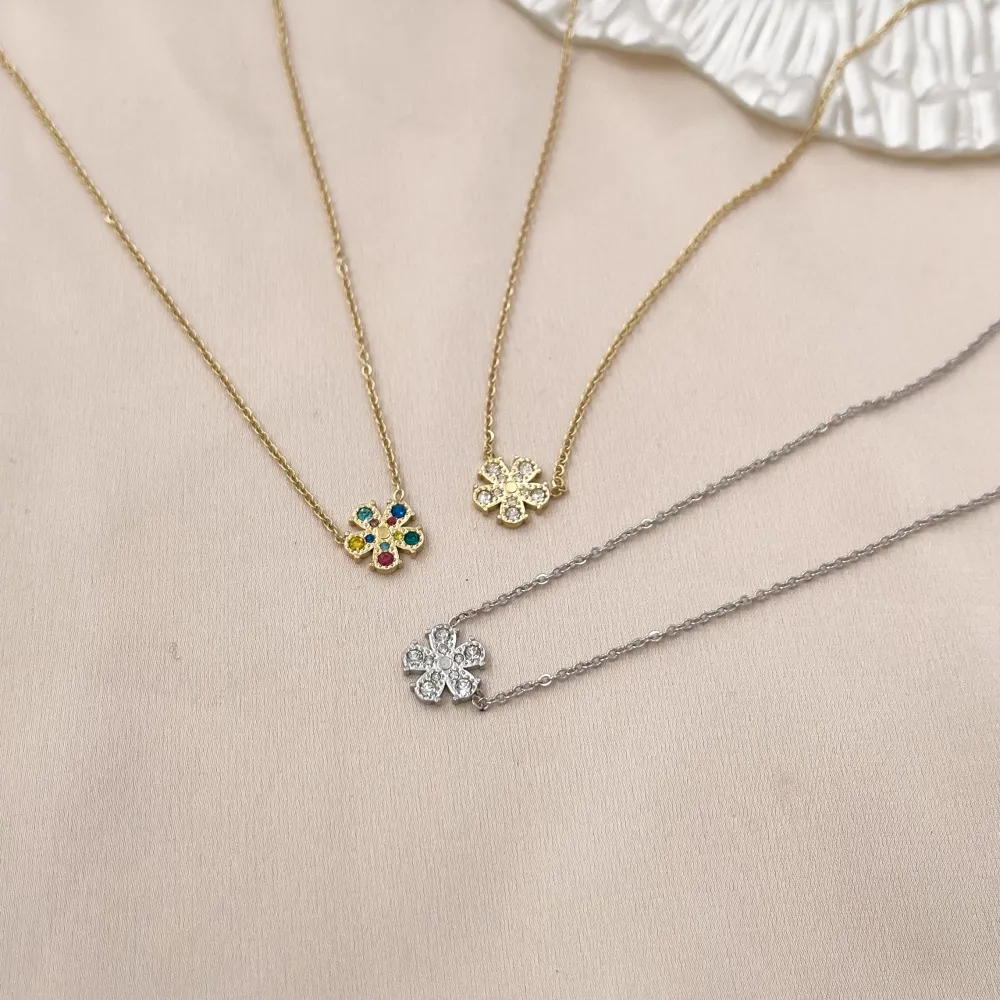 Fiore-Collana Corta in Acciaio - CAC-103-AA761N (Oro Giallo)