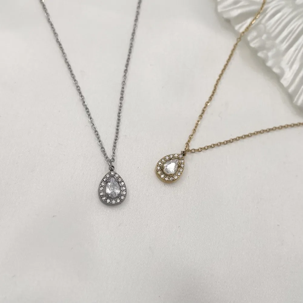 Goccia con Strass-Collana Corta in Acciaio - CAC-103-AA993N