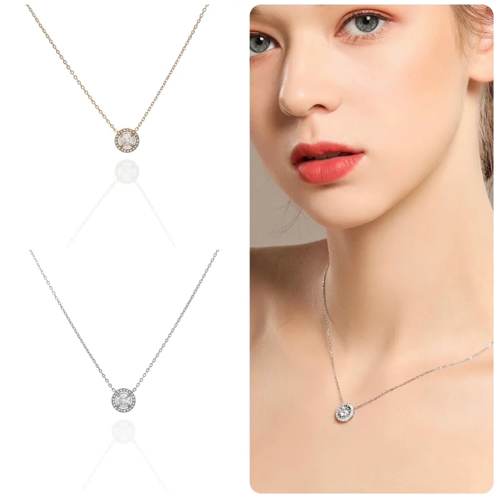 Punto Luce con Strass-Collana Corta in Acciaio - CAC-103-AA997N (Oro Giallo)