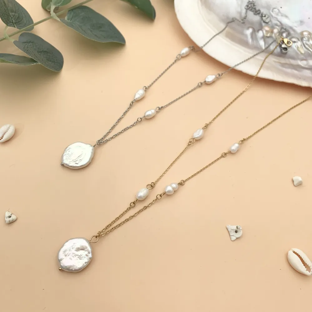 (3 pezzi) CAC7604-Perla -Collana Corta in Acciaio - CAC-104-SD-102