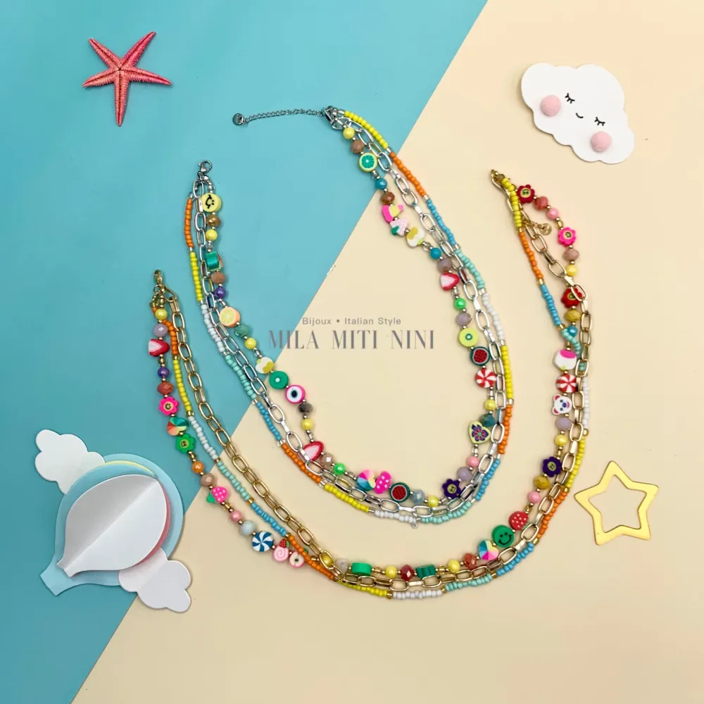 CAC176-388-Perline Multifili- Collana Corta - CAC-176-388 (Argento)