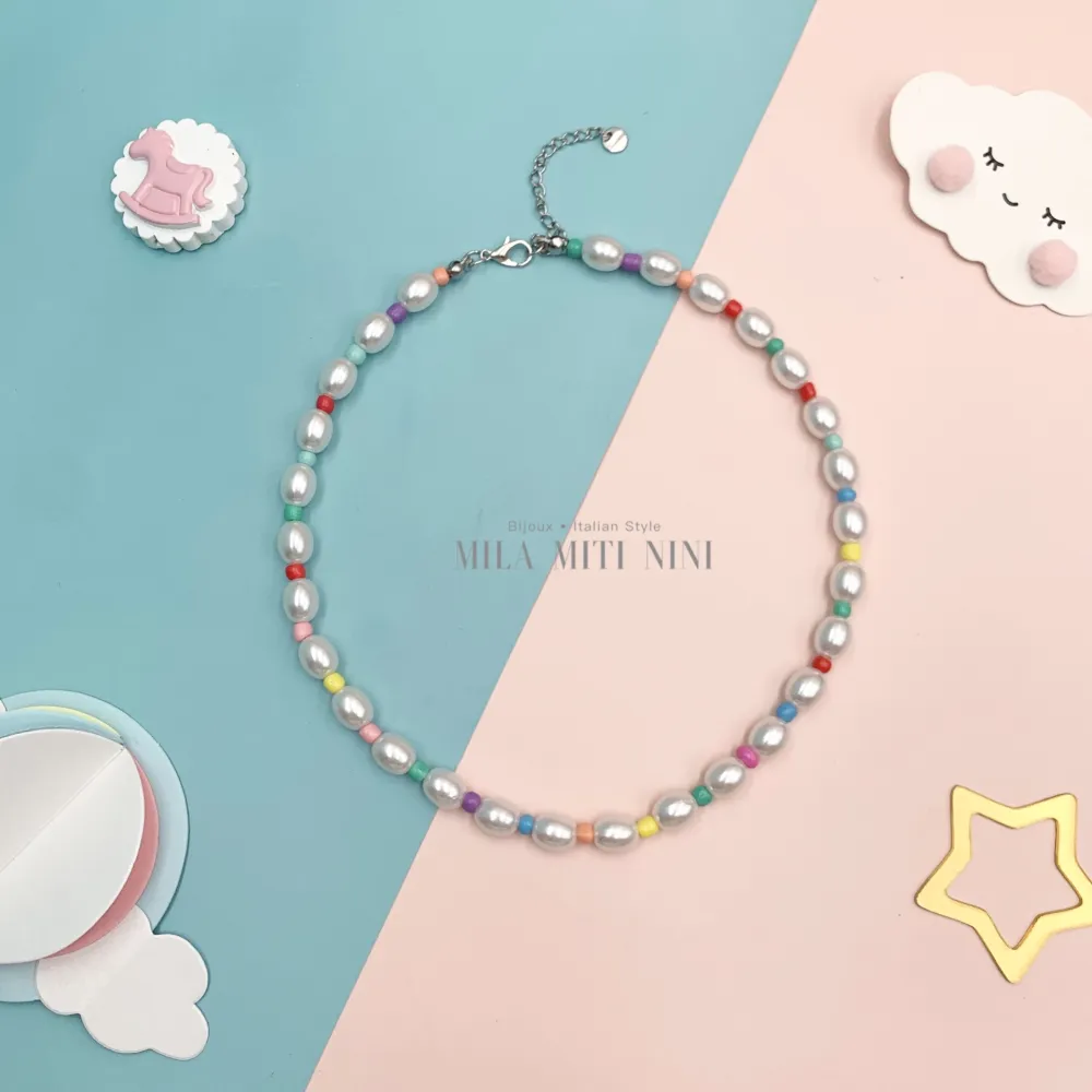 CAC176-427-Perline e Perla- Collana Corta - CAC-176-427