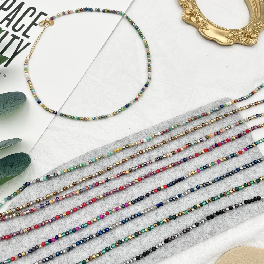 Cristalli Colorati -Collana Corta in Acciaio - CAC-176-449A (Blu)