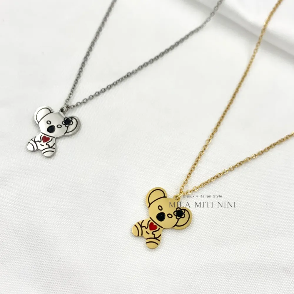 Koala Smaltata-Collana Corta in Acciaio - CAC-413-1720 (Oro Giallo)