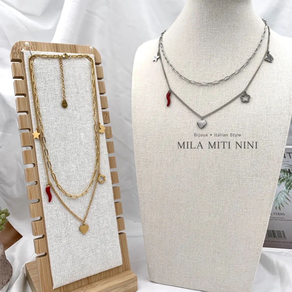 Doppio con Cornino -Collana Corta in Acciaio - CAC-413-1833