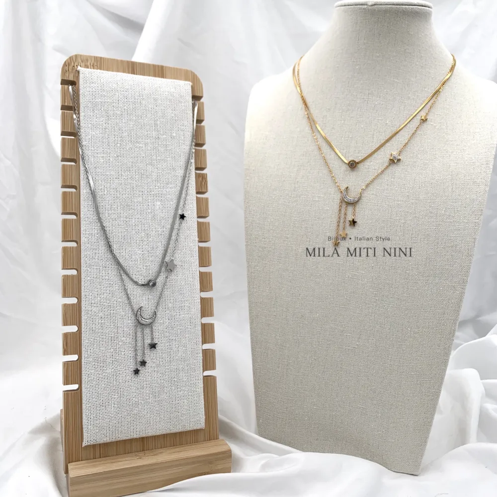 Doppio Luna Stella -Collana Corta in Acciaio - CAC-413-1849