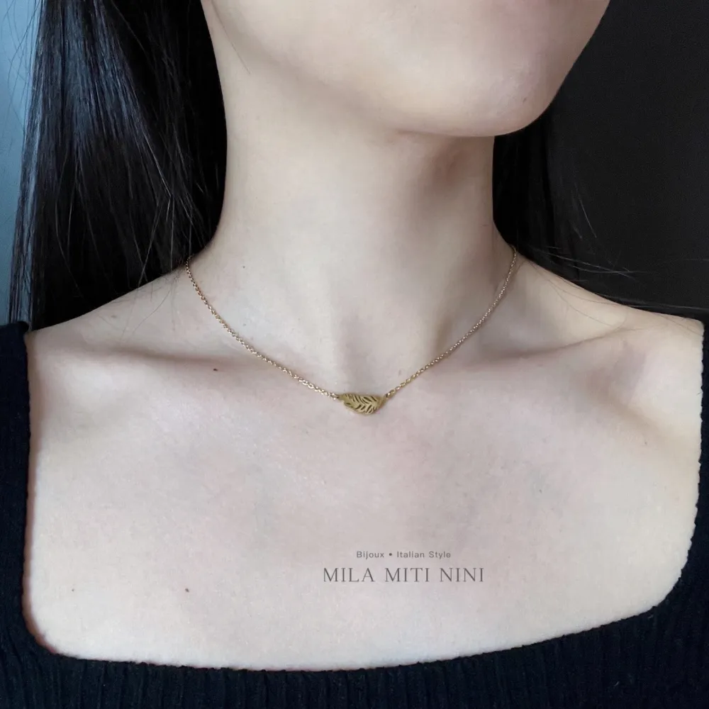 Piuma-Collana Corta in Acciaio - CAC-413-1880 (Oro Giallo)