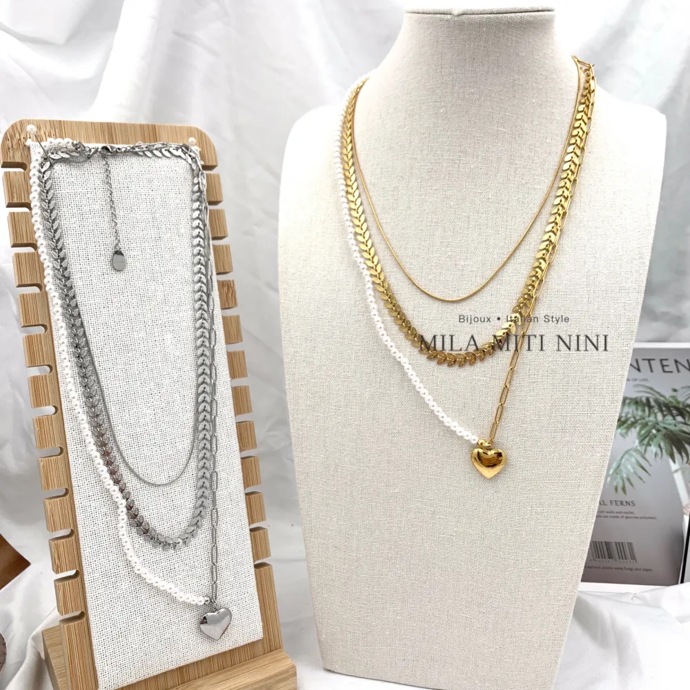 Multifilo Perla Cuore-Collana Corta in Acciaio - CAC-413-1949