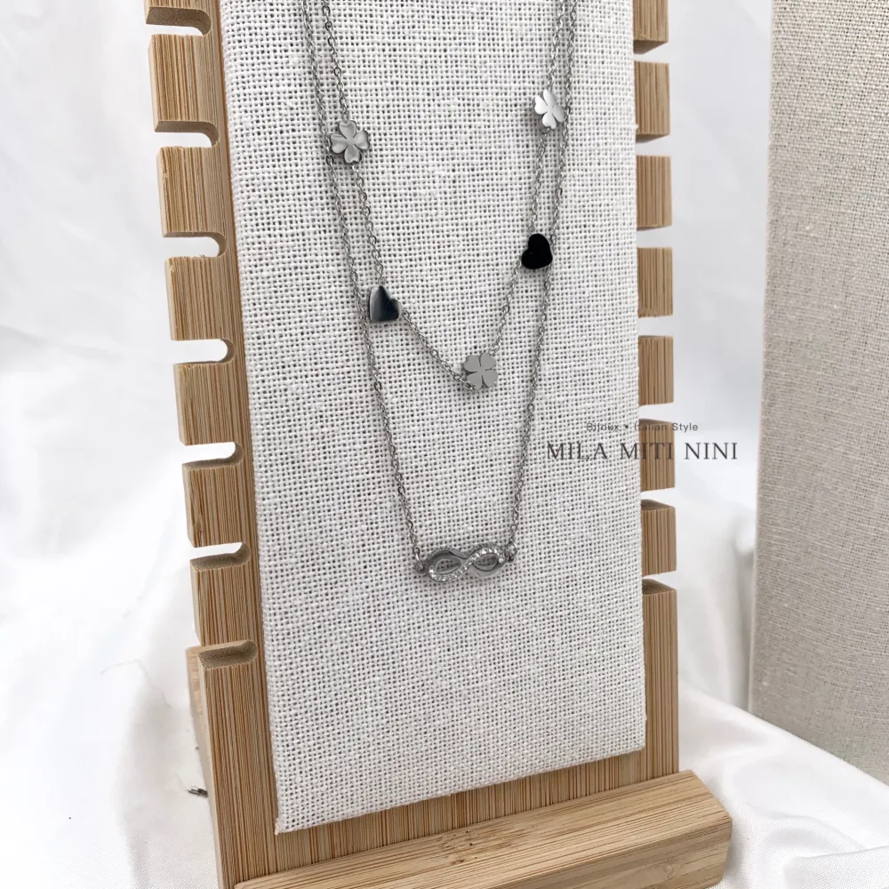 Doppio con Infinito -Collana Corta in Acciaio - CAC-413-1959 (Argento)