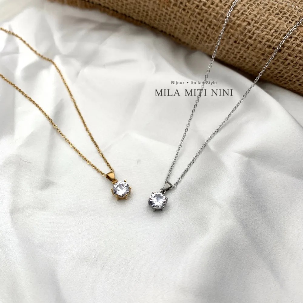 Punto Luce 8mm a 6 Griffe-Collana Corta in Acciaio - CAC-413-2015 (Oro Giallo)