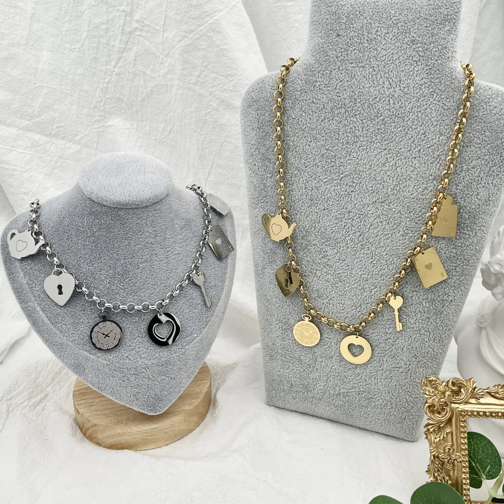 Catena con Ciondoli Teiera -Collana Corta in Acciaio - CAC-413-2086