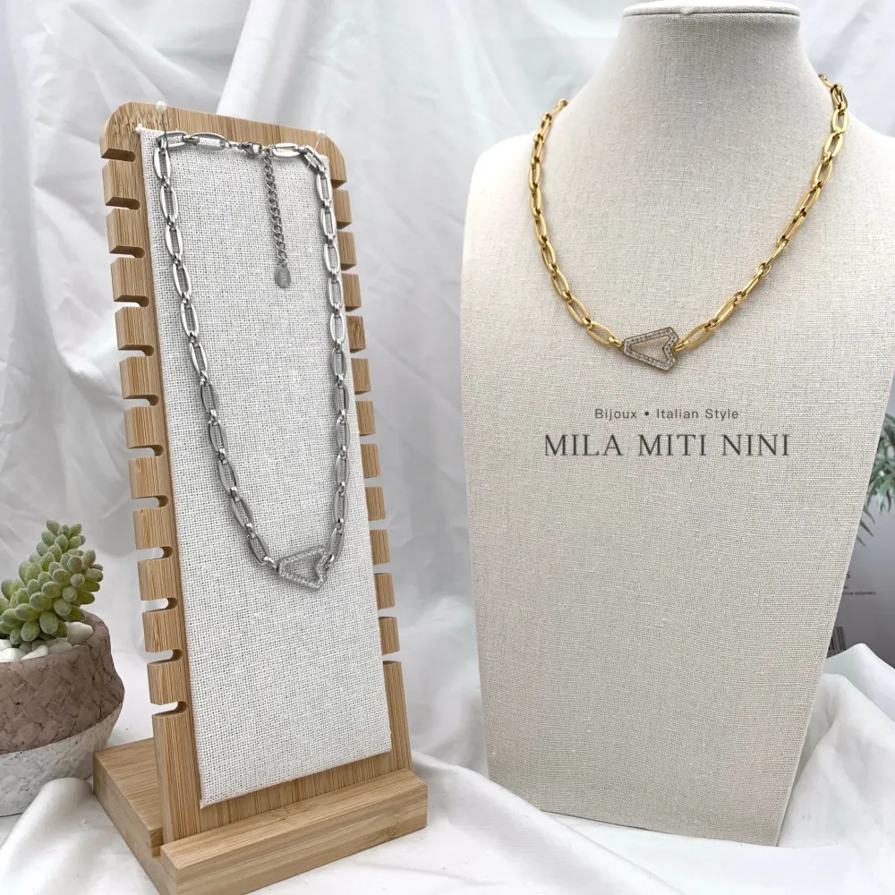 Cuore V -Collana Corta in Acciaio - CAC-413-2119 (Oro Giallo)