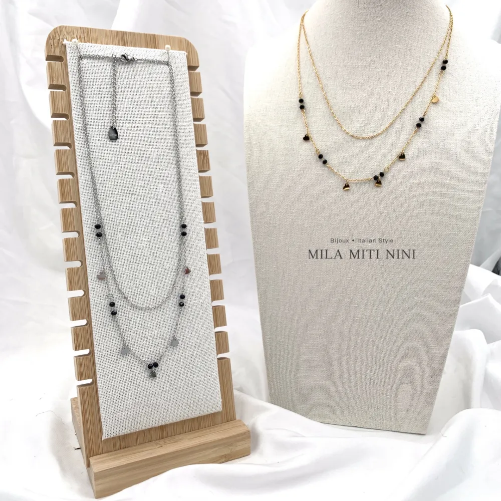 Doppio con Cuore -Collana Corta in Acciaio - CAC-413-2124 (Argento)