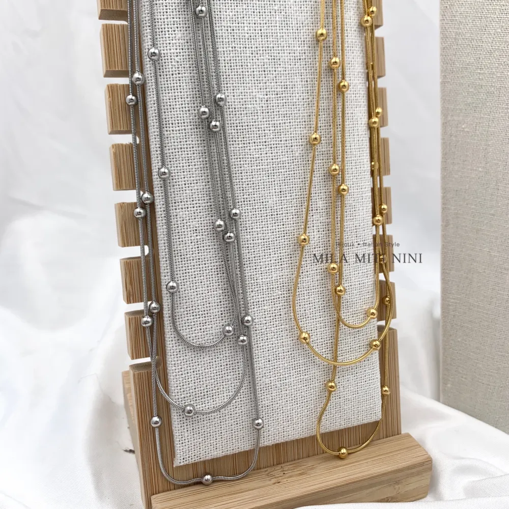 Multifilo Catena con Pallina -Collana Corta in Acciaio - CAC-413-2136 (Argento)