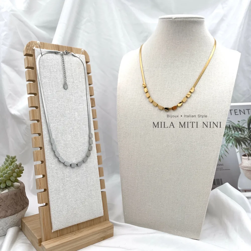 Rettangolino-Collana Corta in Acciaio - CAC-413-2145 -2146 (Oro Giallo)