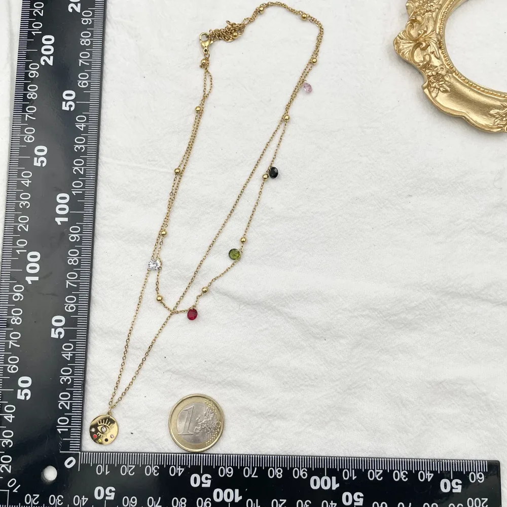 Doppio con Occhio-Collana Corta in Acciaio - CAC-413-2155 (Bianco/Oro)