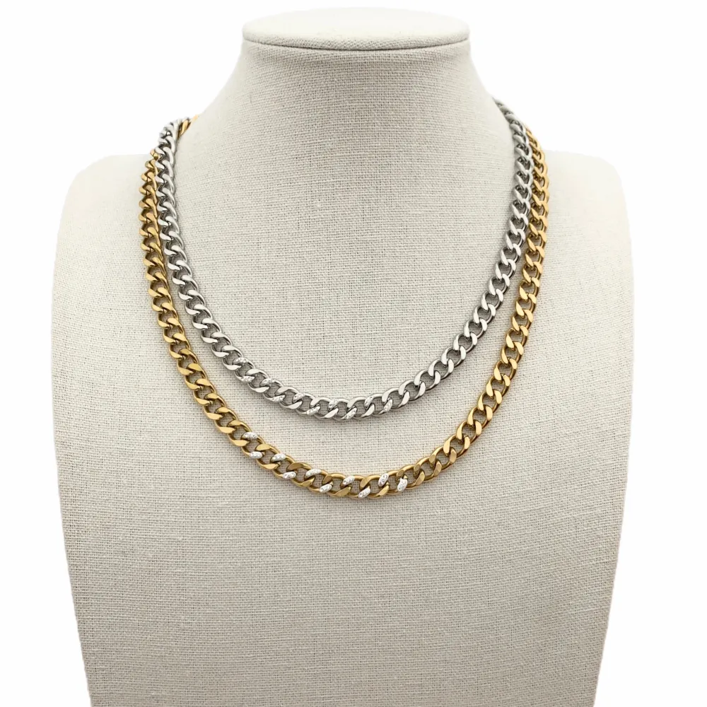 CAC7580-Catena con Strass -Collana Corta in Acciaio - CAC-413-2183 (Argento)