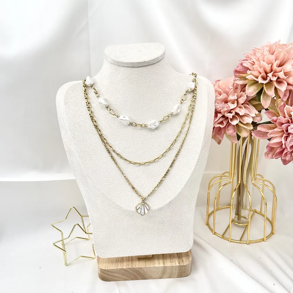 Multifili con Perla e Conchiglia-Collana Corta in Acciaio - CAC-413-2204