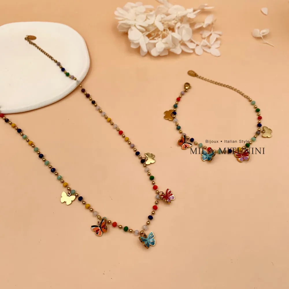 Farfalla Smaltata-Collana Corta in Acciaio - CAC-413-2237