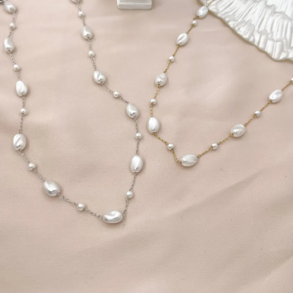 Perla Ovale-Collana Corta in Acciaio - CAC-413-2547